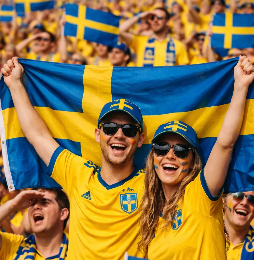 Supporters met Zweedse vlag tijdens sportevenement