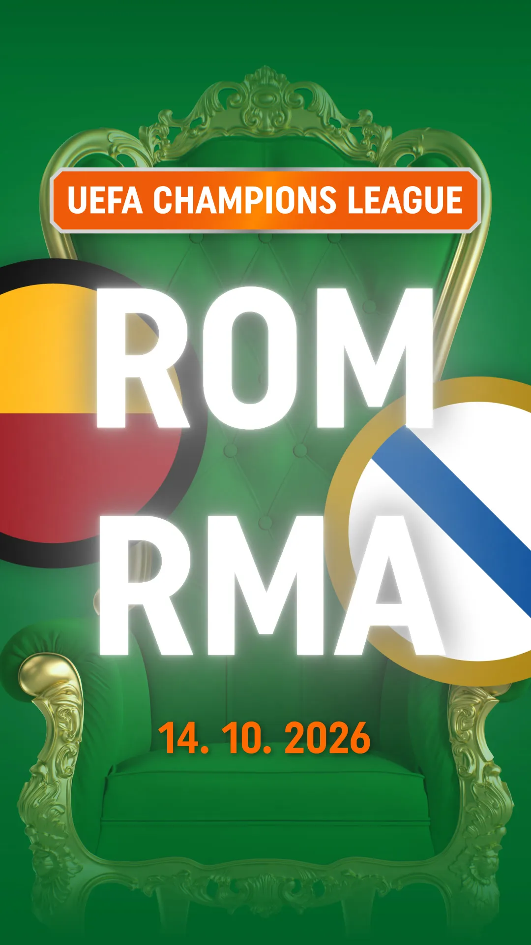 UEFA Champions League wedstrijd Roma tegen Real Madrid op 14 oktober 2026