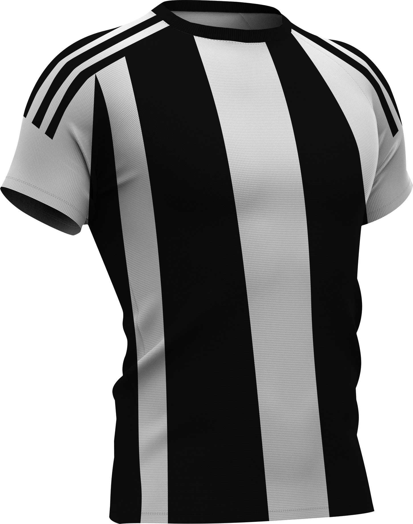 Thuisshirt van Sporting Charleroi met brede verticale zwart-witte strepen. 