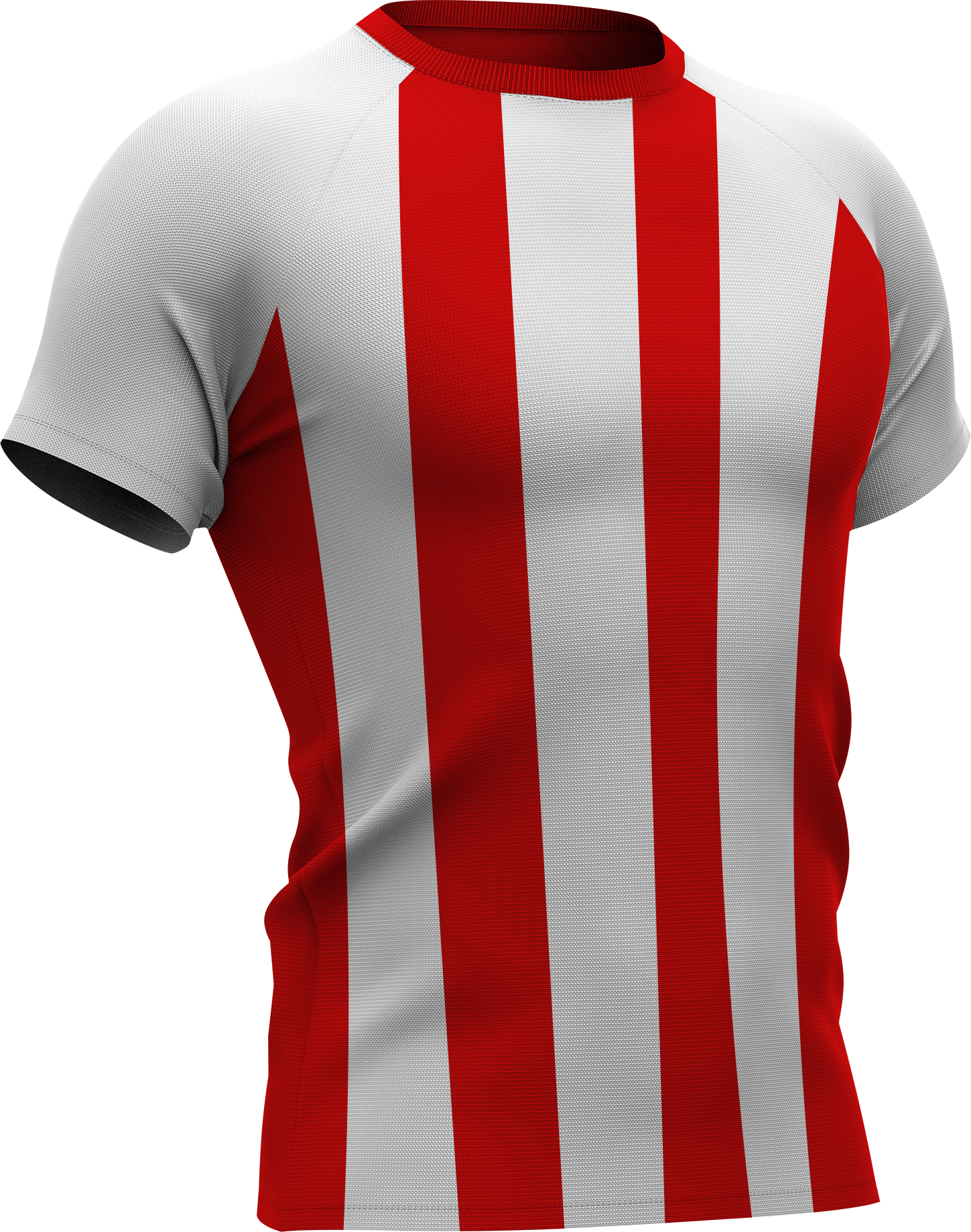 Voetbalt-shirt met verticale rode en witte strepen.