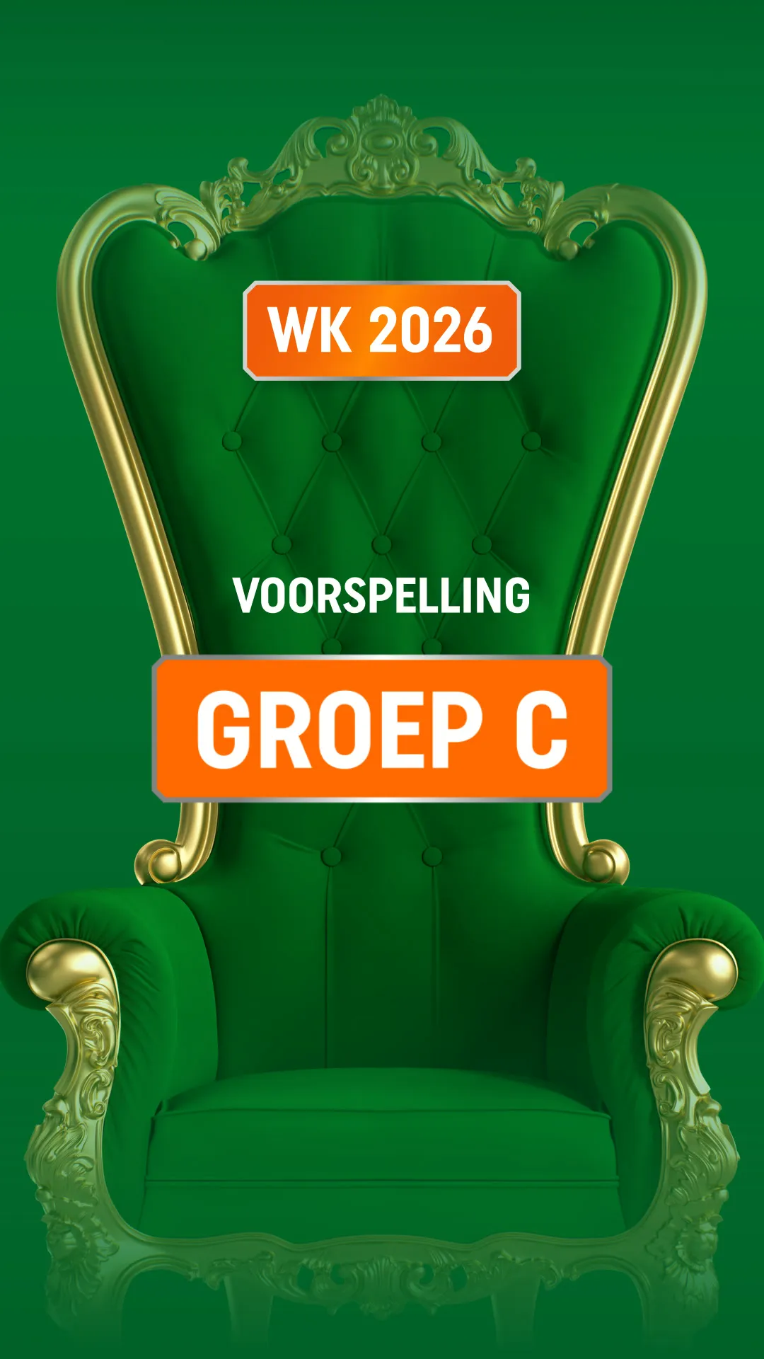 Gouden troon met groene bekleding en tekst WK 2026 voorspelling Groep C