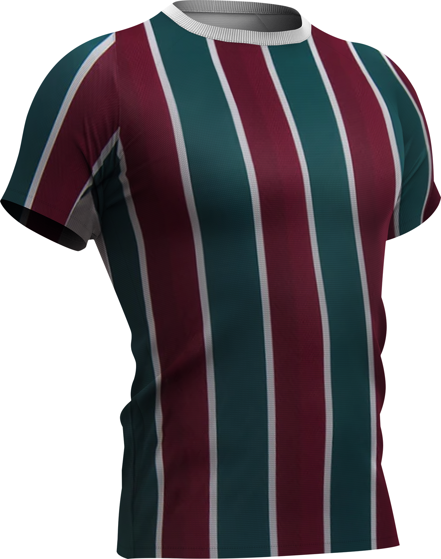 Gestreept sportshirt in groen, bordeaux en wit.