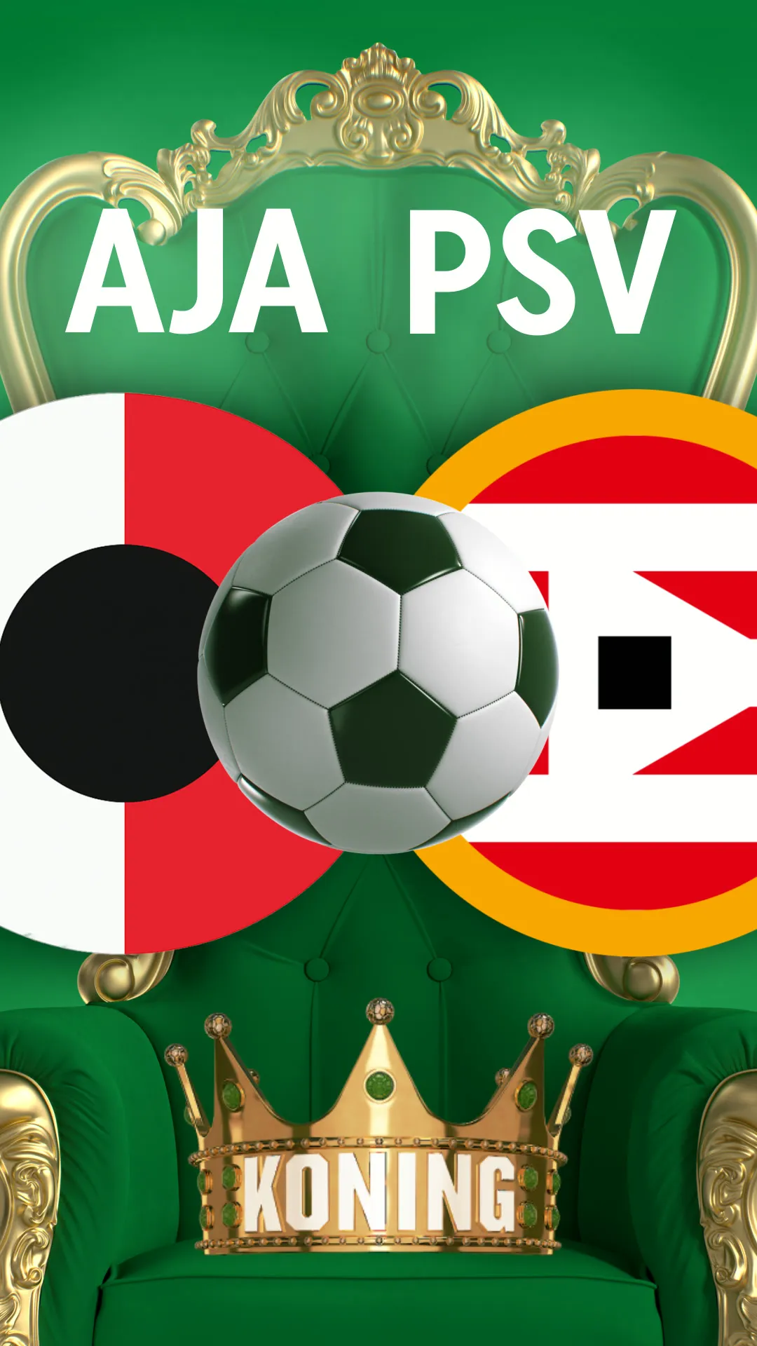 Voetbalwedstrijd AJA tegen PSV met gouden kroon en groene stoel