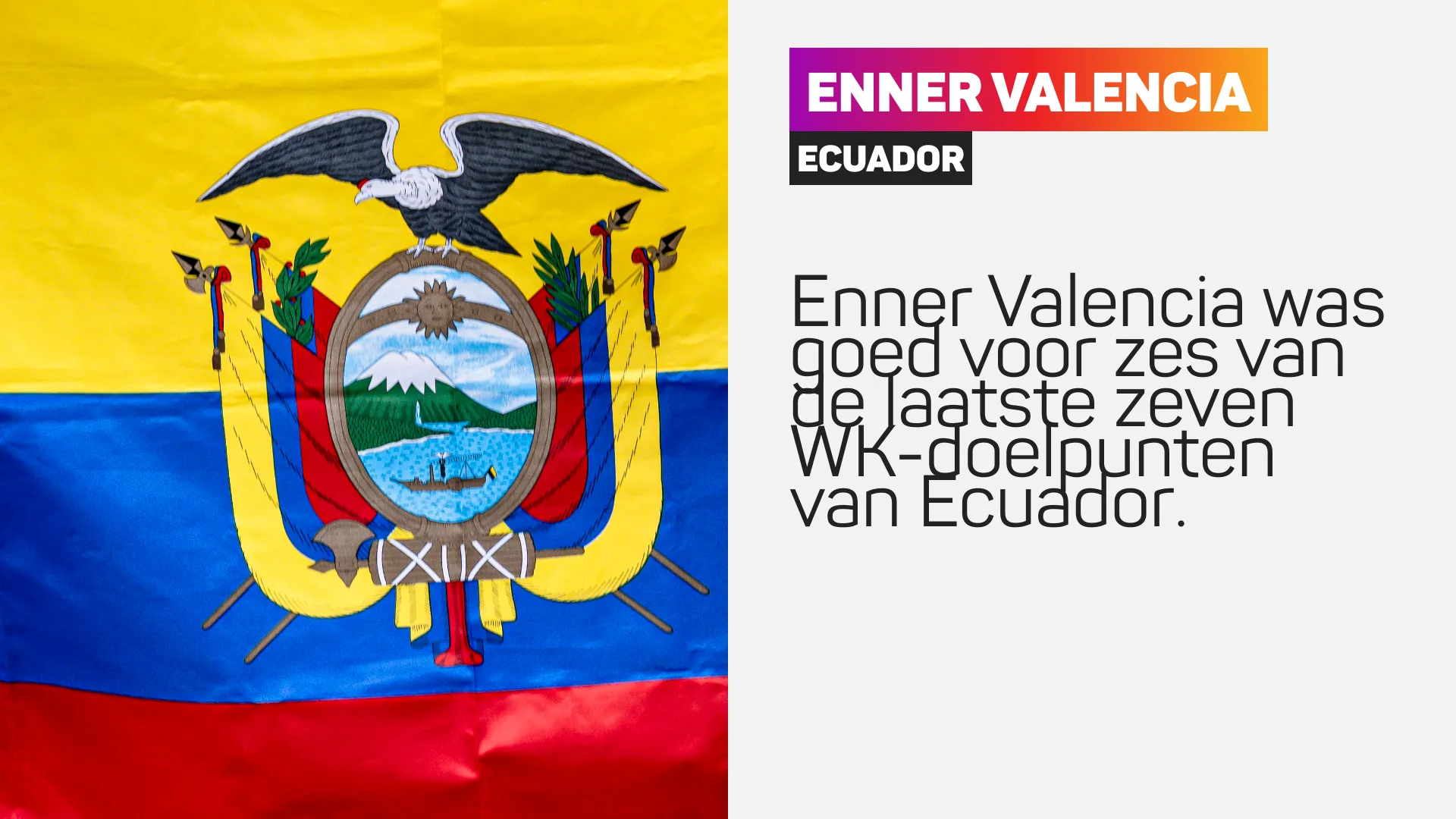 Vlag van Ecuador naast tekst over Enner Valencia