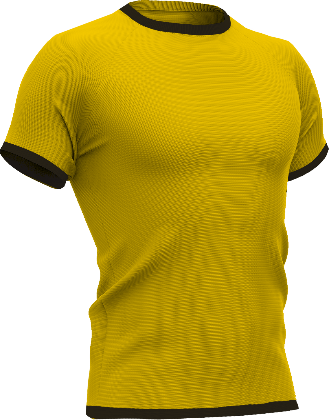 Thuisshirt van Livingston FC in effen geel met zwarte accenten aan de ronde hals, mouwboorden en onderzijde.
