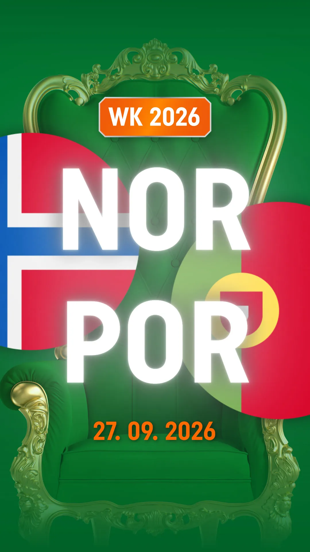 WK 2026 voetbalwedstrijd Noorwegen tegen Portugal op 27 september 2026