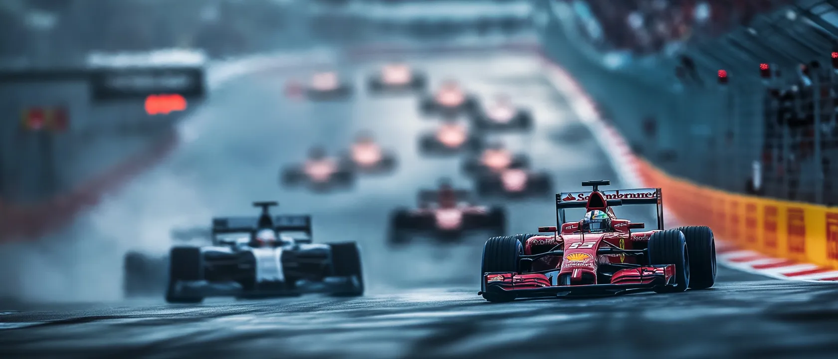 Formule 1 race met meerdere auto's strijdend om de punten