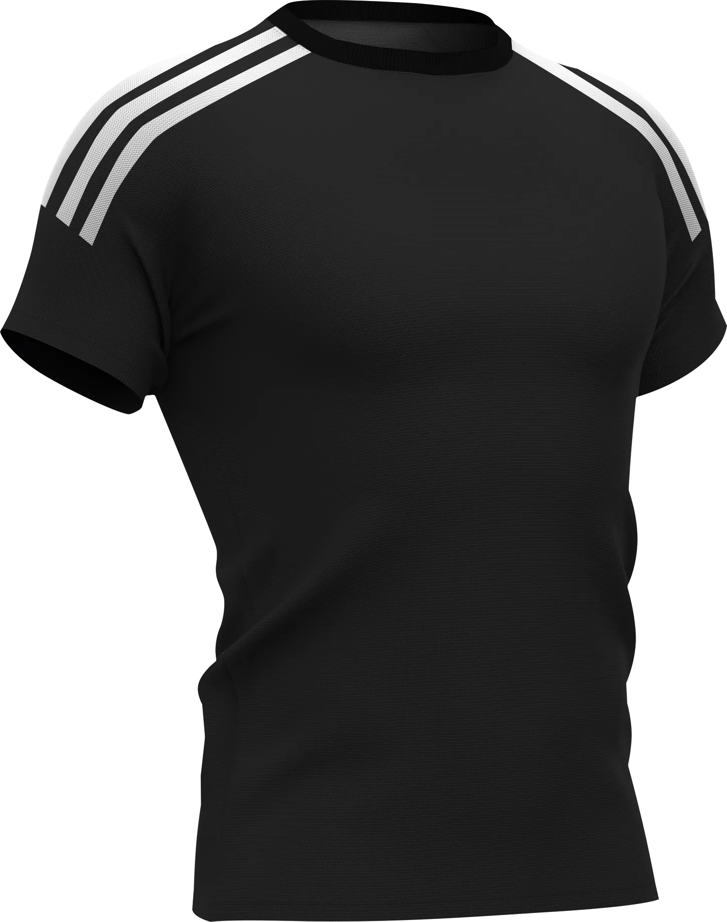 Zwart sportshirt met witte strepen op de schouders