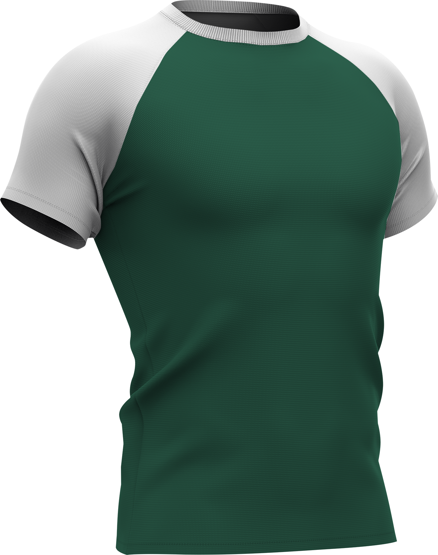 Groene sportshirt met witte mouwen.